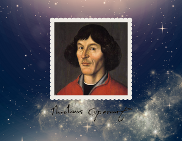 Okolicznościowy medalion lub znaczek pocztowy z okazji 550. rocznicy urodzin Mikołaja Kopernika