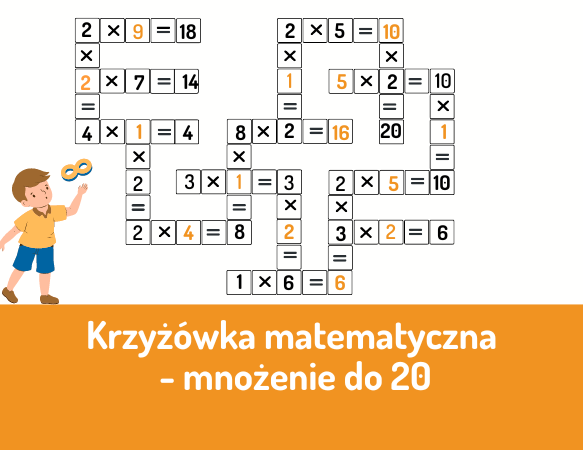 Krzyżówka matematyczna - mnożenie do 20