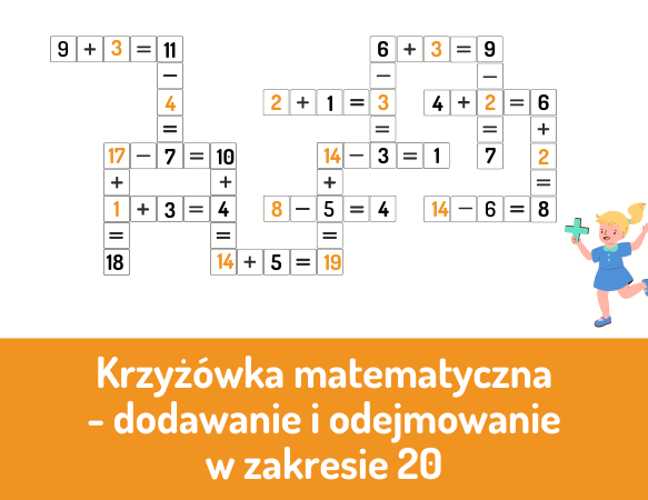 Krzyżówka matematyczna – dodawanie i odejmowanie w zakresie 20